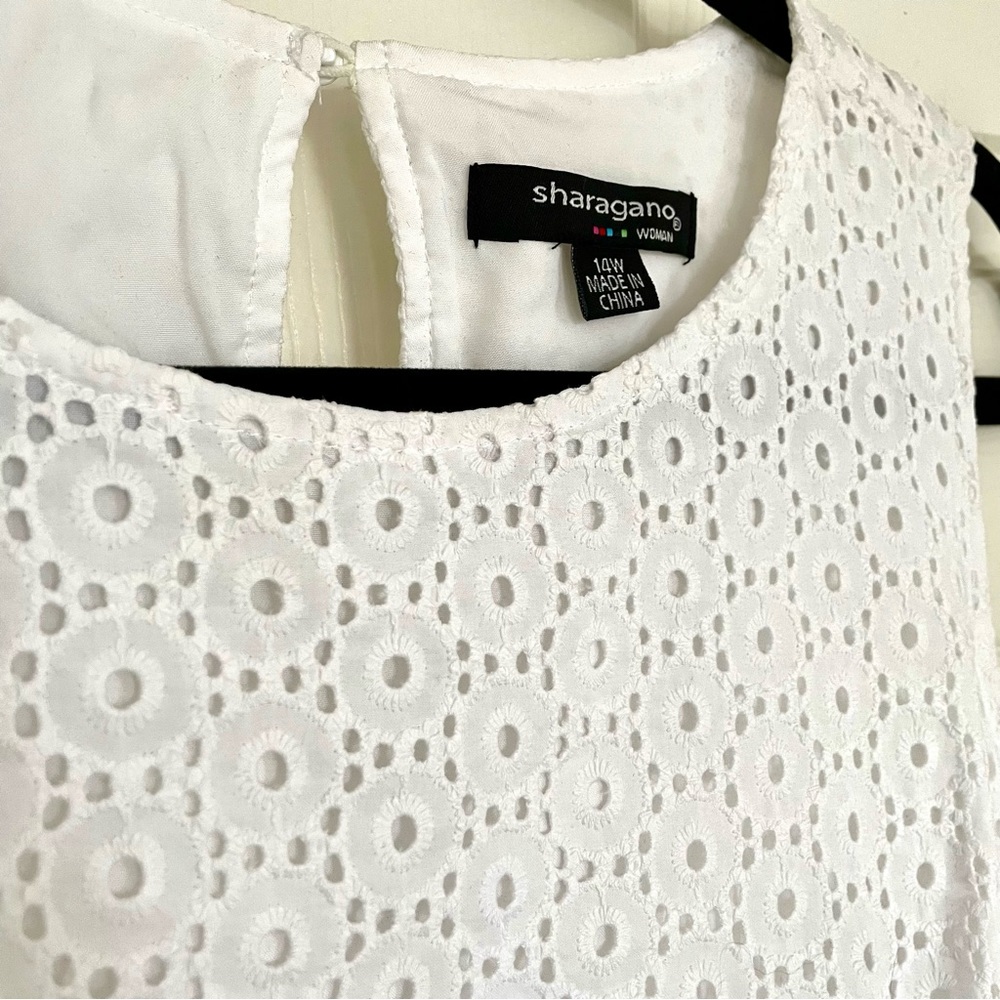 NWT White Plus Sharagano Eyelet Lace Knee Length Tea Dress